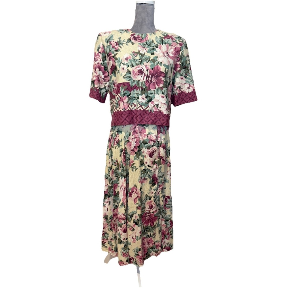 Vintage 80s 90s Positive Attitude Sz 10 Pink Floral Skirt Set CottageCore Career